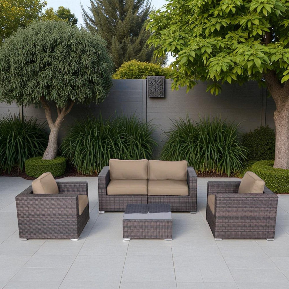 English Elm Fully Assembled Rattan 4-Piece Outdoor Sofa Set With Plush Cushions For Ultimate Comfort & Style B120S00185
