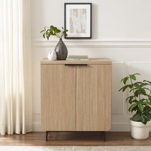English Elm Walker Edison - Modern Coastal Oak Fluted Storage Console with Soft-Close Doors, Adjustable Shelf, Scandi Style B185P169150