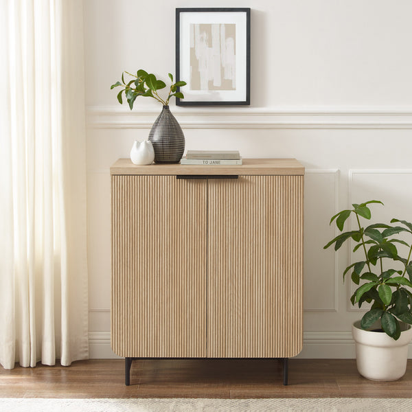 English Elm Walker Edison - Modern Coastal Oak Fluted Storage Console with Soft-Close Doors, Adjustable Shelf, Scandi Style B185P169150