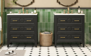English Elm 60'' Elegant Black Bathroom Vanity Set With Ceramic Sink, 6 Drawers, Solid Wood Frame & Storage N710SS00003B