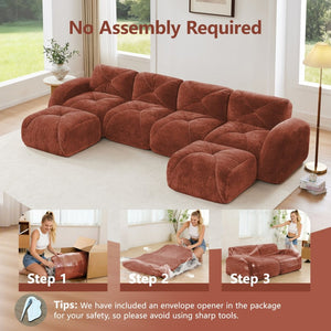 English Elm U-shaped Modular Velvet Sofa Tufted Cushions High Density Foam Living Room Sectional Red+Brown W714S01611