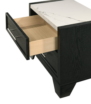 English Elm 1pc Black Nightstand with Faux Marble Top and 2 Drawers, 23.4"x15.4"x24.1" Modern Accent for Bedroom B2741P379713