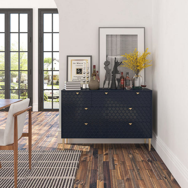 English Elm Modern Tapered Leg 7-Drawer Freestanding Cabinet with Gold Pulls and Heavy-Duty 120lb Drawers for Storage Blue 53.5 L x 18.5 W x 11.42 H T3609P352417