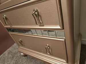 English Elm 2 Drawer Nightstand with Ample Storage and Inset Handles, Contemporary Wooden Bedside Table with Sturdy Legs and Wide Display Top Rose Gold B016P251438