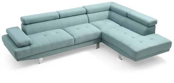 English Elm Riveredge Modern Right-Facing Chaise Sectional with Adjustable Arm & Headrest, Chrome Legs, PU Comfort Teal 21 L x 76 W x 34 H B078S00403