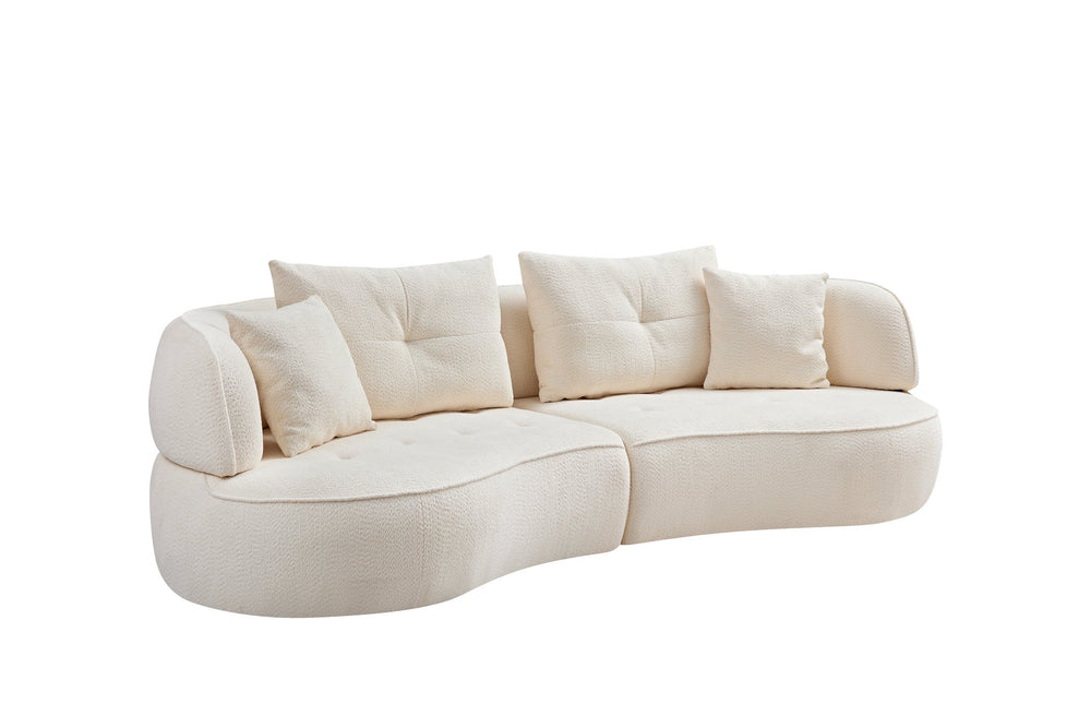 English Elm WKS7W Modern White Sectional Sofa with Removable Pillows, Solid Wood Frame, Curved Design, 4-Seater W2085S00064