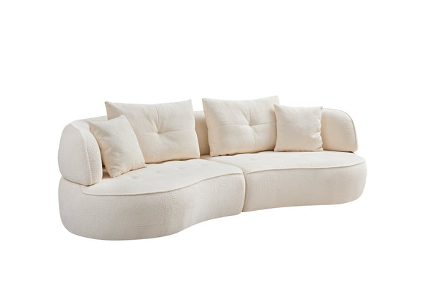 English Elm WKS7W Modern White Sectional Sofa with Removable Pillows, Solid Wood Frame, Curved Design, 4-Seater W2085S00064