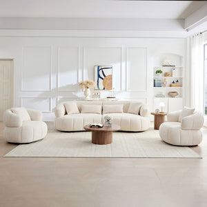 English Elm 102.36 Inch Curved Boucle Sectional Sofa Four Seat Mid Century Modern Living Room Beige W2582S00204