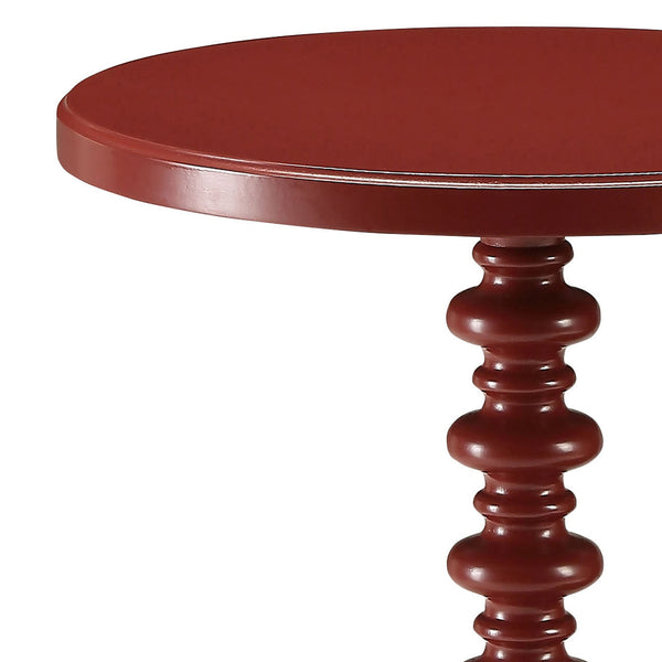 English Elm Red Round Wooden Side Table with Turned Pedestal Base, Intricate Detailing, Compact 22.5"H Surface B062P186403