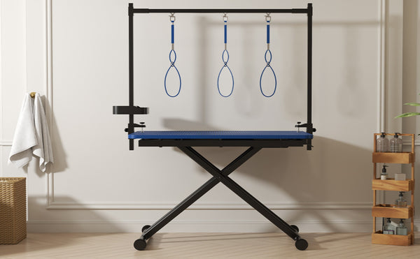 English Elm 47'' Foldable Dog Grooming Table X-lift Adjustable Height Station with Arm Noose Organizer W3587P358751