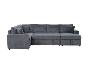 English Elm Rinaldo Corduroy Sleeper Sectional with Storage Chaise and Pocket Coil Cushions Gray B2749S00266