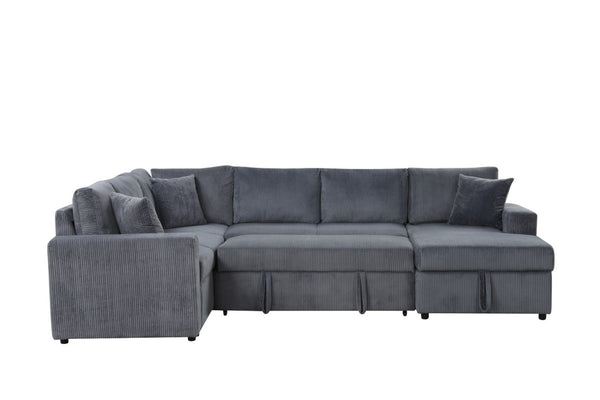 English Elm Rinaldo Corduroy Sleeper Sectional with Storage Chaise and Pocket Coil Cushions Gray B2749S00266