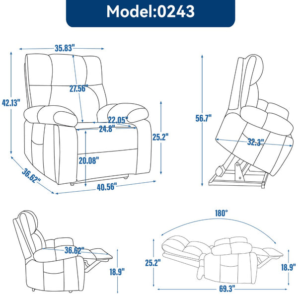 English Elm Beige Chenille Power Lift Recliner Dual Motor Massage Heat 350 Lb Capacity Brown W1803P264024