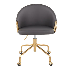 English Elm Claire Gold Faux Leather Task Chair — Glam Contemporary Swivel with Padded Back, Adjustable Height, Casters B202P223892