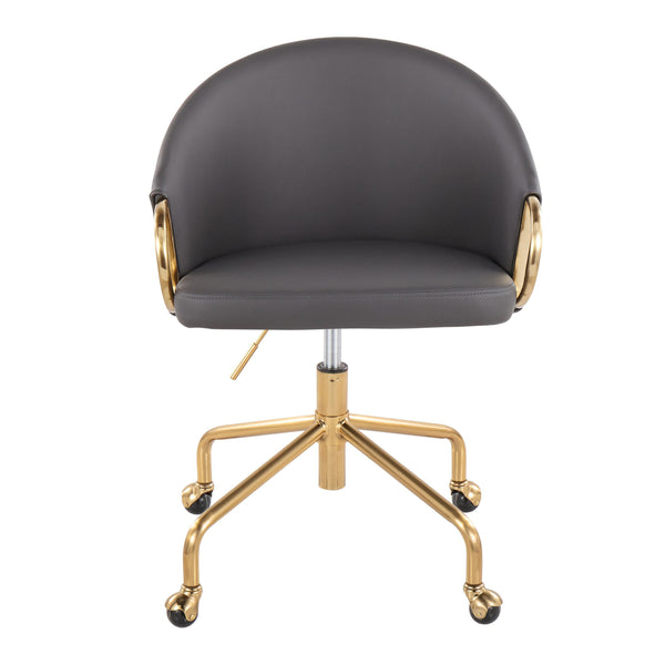 English Elm Claire Gold Faux Leather Task Chair — Glam Contemporary Swivel with Padded Back, Adjustable Height, Casters B202P223892