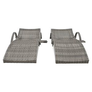 English Elm K&K 80" Outdoor Wicker Chaise Lounge Set of 2 with 2000H UV Wicker, Pull-Out Side Table, 4-Position Recliner Grey WF321204AAE