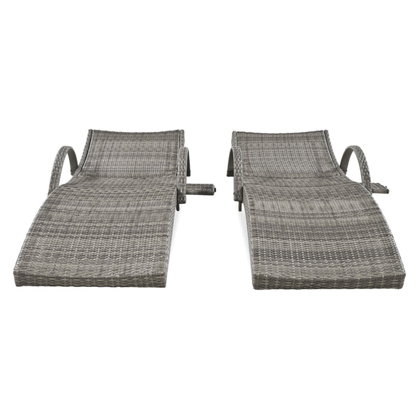 English Elm K&K 80" Outdoor Wicker Chaise Lounge Set of 2 with 2000H UV Wicker, Pull-Out Side Table, 4-Position Recliner Grey WF321204AAE