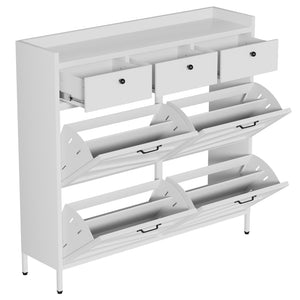 English Elm Metal Powder Coated Steel Shoe Cabinet Slim Entryway Organizer with Seven Drawers White T2398P413026