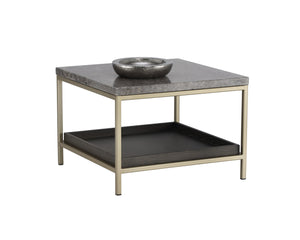 Sunpan Arden Rustic End Table with Grey Marble Top & Oak Shelf in Gold Iron Frame - Stylish & Unique Décor