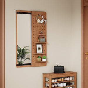 English Elm 47.6 Inch Rubberwood Wall Mirror with Sliding Panel Storage for Bedroom or Entryway W2987P438124