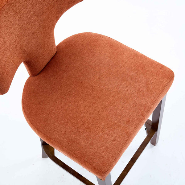 English Elm Mid Curved Backrest Bar Stools Set of 2 with Copper Nail Trim, High-Density Foam & Walnut Legs Orange W1143P296349