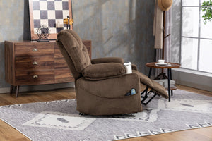 English Elm Ultra Wide Velvet Swivel Lounge Chair with Massage Heating and Powered Lift Assist Brown W547P425984