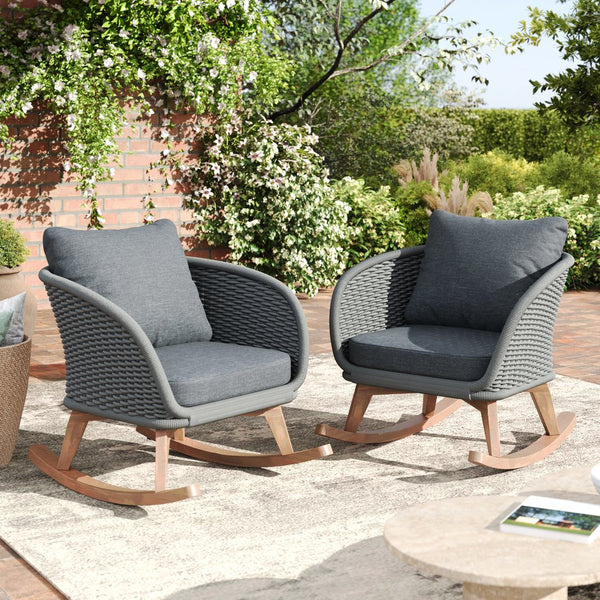 English Elm Christopher Knight Home® - [Set of 2] 29.5" Contemporary Minimalist Wicker Rocking Chair with Plush Polyester Cushions & Solid Wood Frame Gray,Natural N767P305079G_2