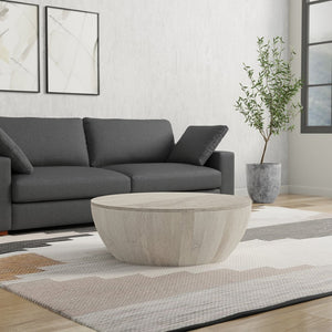 English Elm Elmbrook Round Mango Wood Coffee Table Low Profile Drum Design for Modern Living Rooms White B136P429102