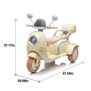 English Elm 12v Dual Motor Two Seater Kids Electric Ride on Motorcycle with Bluetooth Led and Trunk Beige W1578P268011