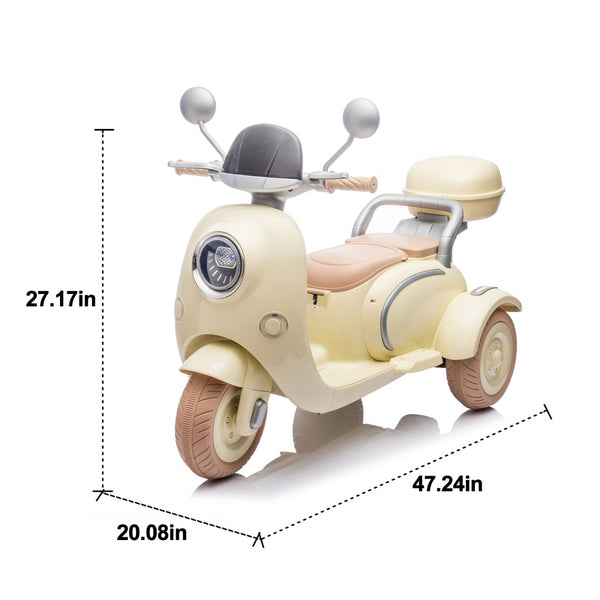 English Elm 12v Dual Motor Two Seater Kids Electric Ride on Motorcycle with Bluetooth Led and Trunk Beige W1578P268011