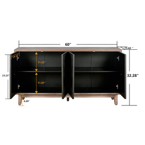 English Elm Mid Mid Century Sideboard showcasing fluted masonry-style doors, solid wood legs, elegant storage console 64.96"L Antique Black W1445P173038