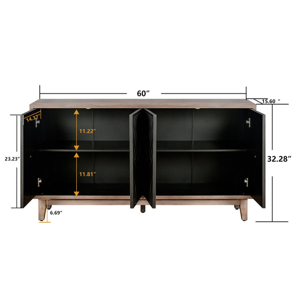 English Elm Mid Mid Century Sideboard showcasing fluted masonry-style doors, solid wood legs, elegant storage console 64.96"L Antique Black W1445P173038