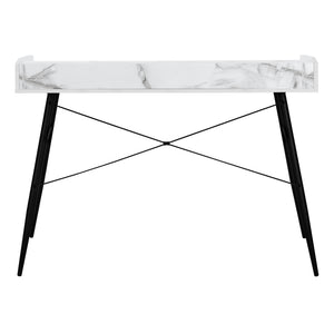 English Elm Computer Desk With White Marble Top & Black Metal Frame - Stylish Home Office Workstation With Storage B2710P219825
