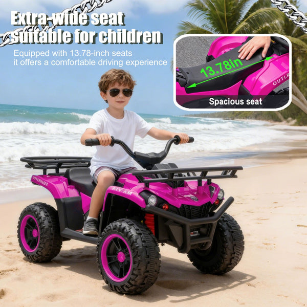 English Elm 24v Dual Motor Kids Atv Ride on with Led Lights Bluetooth Storage Racks Off Road Pink W1578P390450