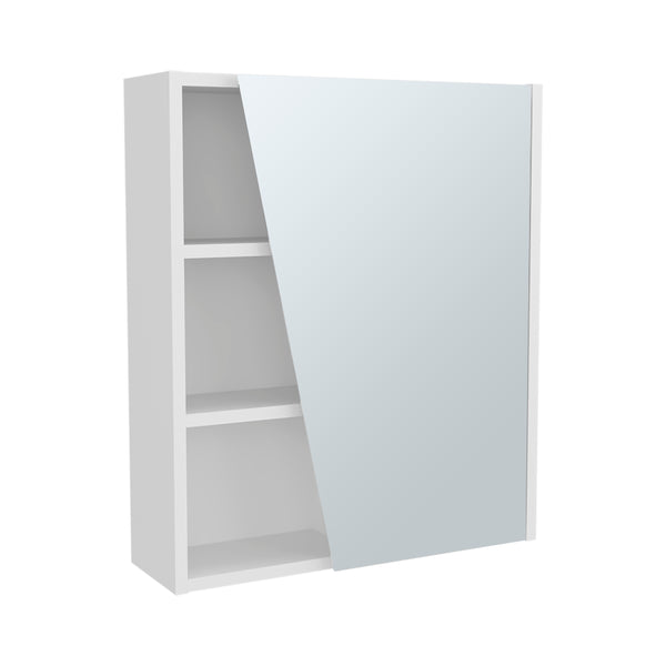 English Elm Quintana Mirror Medicine Cabinet Wall-Mounted with 1 Door & 4 Open Shelves, Kronos White, Space-Saving B200P335368
