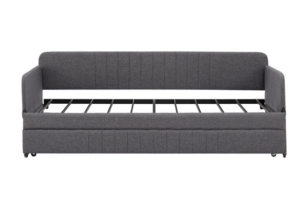 English Elm Daybed, Grey Metal Framed Sofa Bed with Twin Trundle, Durable Iron Frame, 6"-8" Mattress Fit, 78.4" W1162P214581