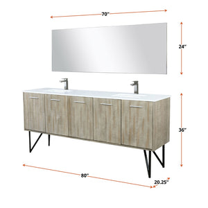 English Elm Rustic Acacia Double Bath Vanity Set With White Quartz Top, Gun Metal Faucet, And 70-Inch Mirror B2731S01677-GIGA