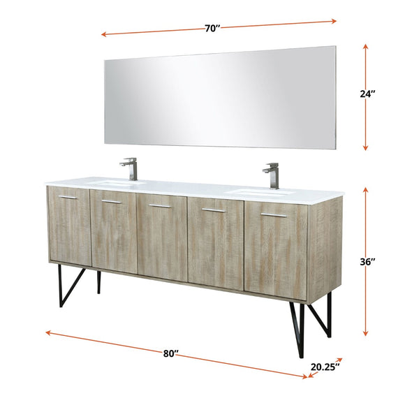 English Elm Rustic Acacia Double Bath Vanity Set With White Quartz Top, Gun Metal Faucet, And 70-Inch Mirror B2731S01677-GIGA