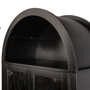 English Elm 71" Arched Glass Barn Door Pantry Cabinet Farmhouse Mdf Storage for Kitchen Dining Black W2917S00014
