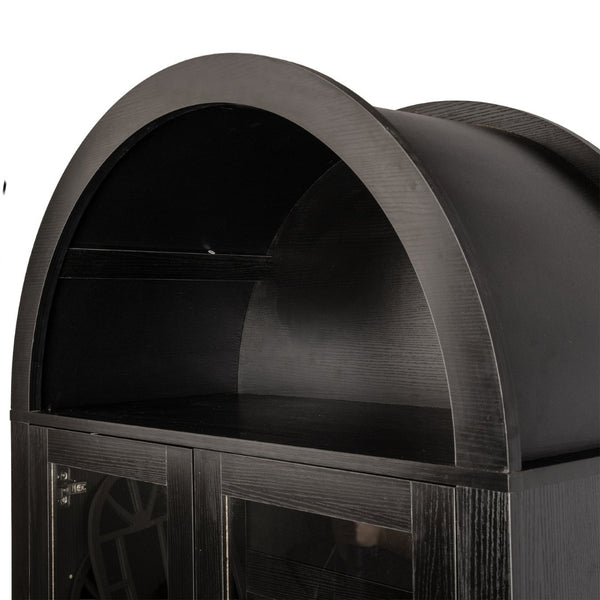 English Elm 71" Arched Glass Barn Door Pantry Cabinet Farmhouse Mdf Storage for Kitchen Dining Black W2917S00014