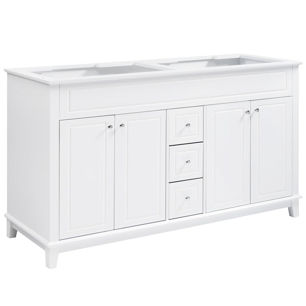English Elm Christopher Knight Home® - 58" Bathroom Vanity Cabinet Base with Solid Wood Legs, 3 Drawers & 4 Soft-Close Doors, Open-Back Design, Adjustable Anti-Tip Feet, White Finish N759P351759K