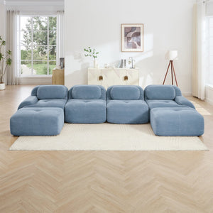 English Elm U-shaped Modular Sectional Sofa Corduroy Upholstered Ergonomic Curved Living Room Seating Blue W714S01254