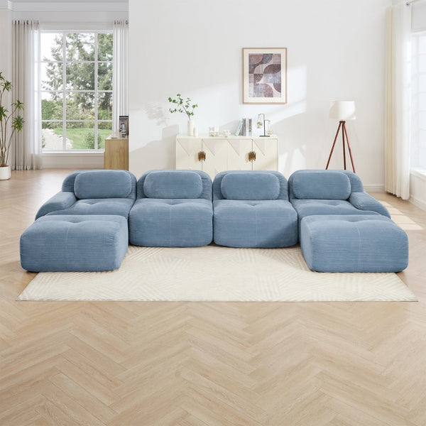 English Elm U-shaped Modular Sectional Sofa Corduroy Upholstered Ergonomic Curved Living Room Seating Blue W714S01254