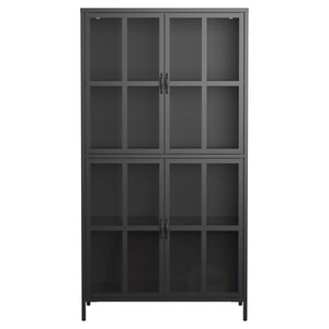 English Elm Premium Black Metal Storage Cabinet with Tempered Glass, Adjustable Shelves, Anti-Tip Safety & Silent Close T2398P263577