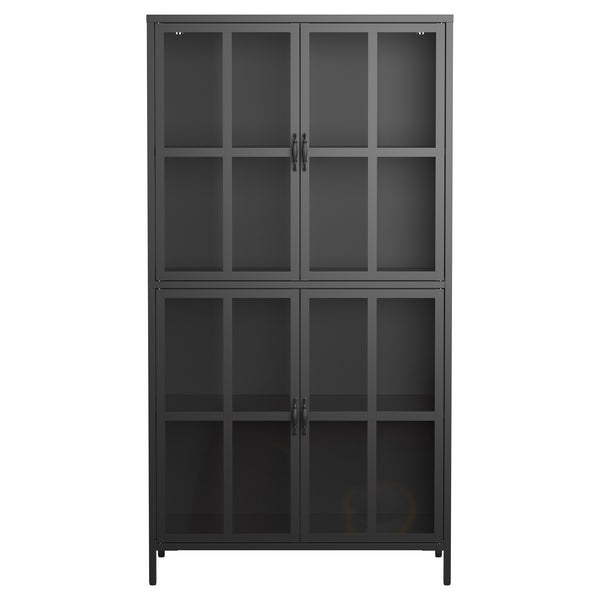 English Elm Premium Black Metal Storage Cabinet with Tempered Glass, Adjustable Shelves, Anti-Tip Safety & Silent Close T2398P263577