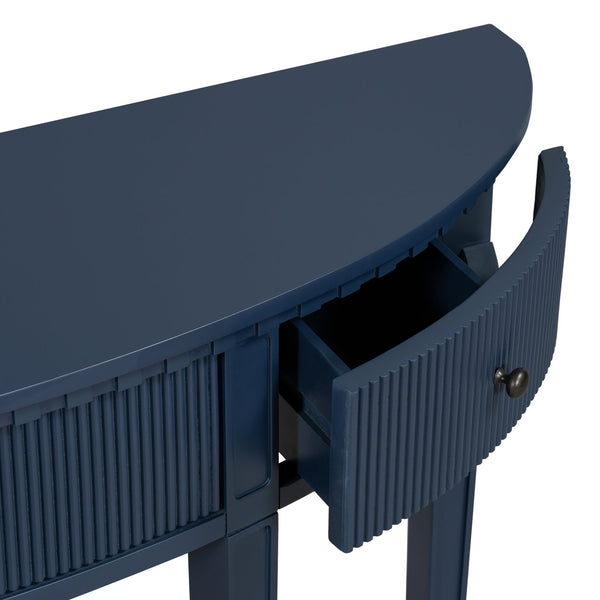 English Elm U-Style Pine Veneer Console Table with Vertical Stripe Drawer Fronts, Solid Pine Legs, 100 lb Top Navy Blue N711P173099V