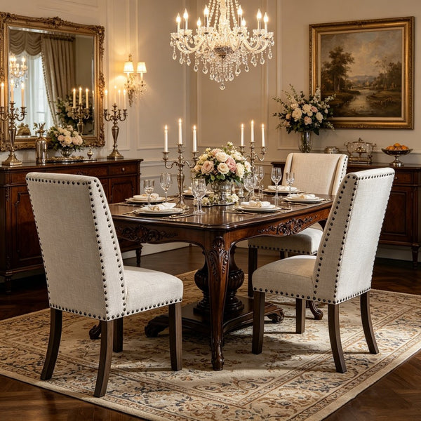 English Elm Set of 2 Wingback Dining Chairs Gray Fabric Bronze Nailhead Trim Wood Legs Formal B2770P508320