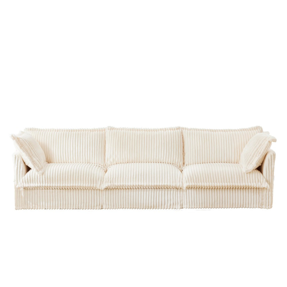 English Elm Slipcovered Modern 3-Seater Sofa - Plush Cream Corduroy With Deep Seating & Flexible Design Features W3041S00020-GIGA