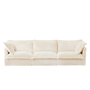 English Elm Slipcovered Modern 3-Seater Sofa - Plush Cream Corduroy With Deep Seating & Flexible Design Features W3041S00020-GIGA