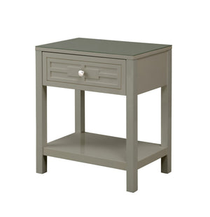 English Elm Dario Contemporary End Table with Tempered Glass Top Open Shelf and Storage Drawer Taupe B2749P413401